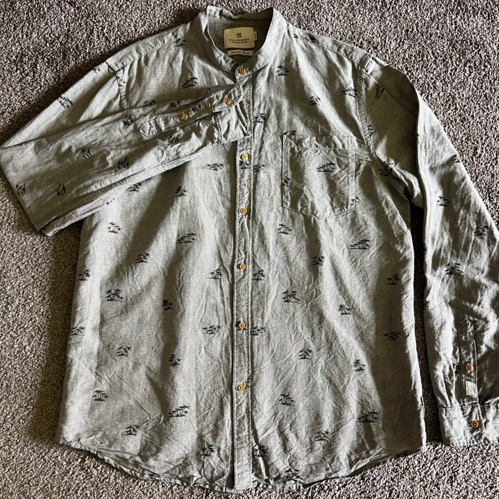 Scotch & Soda Paradise Regular Fit Gray Palm Tree AOP Print Long Sleeve XXL 0307